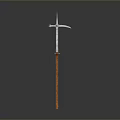 Medieval Style Weapon With Long Wooden Handle Metal Head Sickle And Spearhead Design