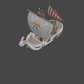 Game Movie Pirate Ship Character With White Sail Skull Flag And Figurehead Design