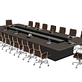 Modern Office Conference Table With Brown Leather Chairs And Long Metal Frame Design