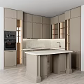 Modern Light Brown Kitchen Cabinets With White Countertop Island And Built In Lighting