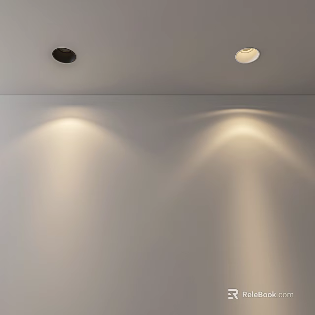 Ceiling Mounted Downlights Casting Soft Light Spots On Smooth White Wall 3d model 