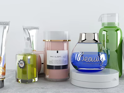 Elegant Perfume And Cosmetics Display Featuring Colorful Bottles And Luxury Designs 3d model