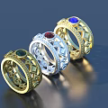 Exquisite Rings With Colored Gemstones In Different Metals And Intricate Patterns
