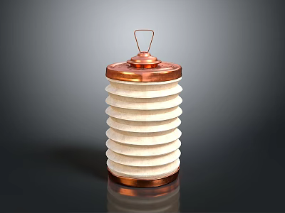 Decorative Copper And White Striped Lantern With Handle And Ribbed Body 3d model