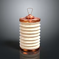 Decorative Copper And White Striped Lantern With Handle And Ribbed Body