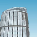 Modern High Rise Office Building Exterior With Curved Glass Facade Design