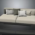 Multi Person White Sofa With Striped And Solid Color Cushions And Dark Wooden Base