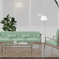Modern Leisure Sofa Combination Interior With Green Plant Floor Lamp And Coffee Table