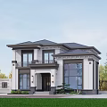 Modern Detached Villa Exterior Design With White Facade Dark Roof And Large Glass Windows