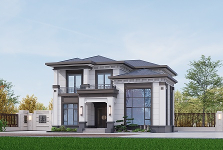 New Chinese-style two-story villa 3d model