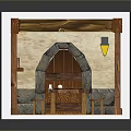 Rustic Medieval Miniature Room Model With Stone Walls Arched Door Wooden Table And Bench