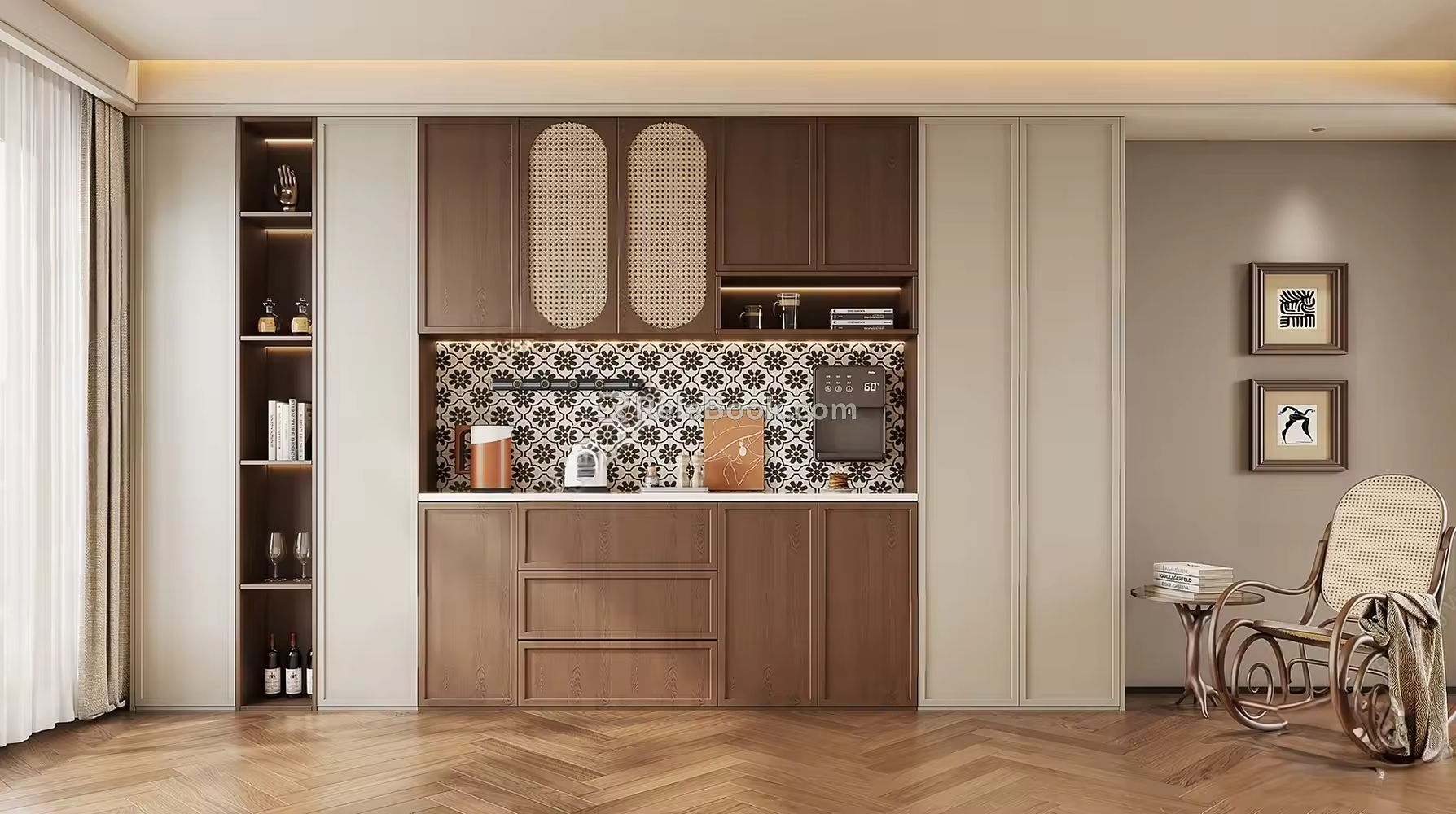 Middle Style Wine Cabinet Sideboard 3d model