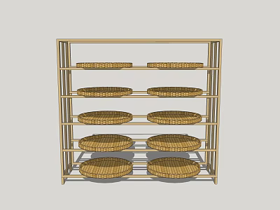 Golden Frame Storage Shelf With Multiple Layers Round Wicker Baskets For Organizing And 3d model