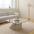 Glass Top Coffee Table With Wooden Base In Modern Living Room Gray Sofa Floor Lamp