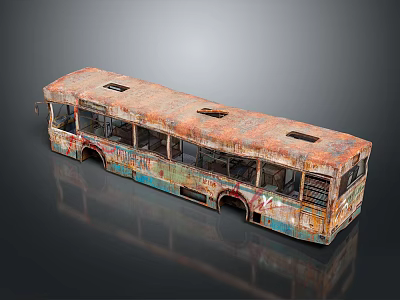 Old Rusted Bus with Faded Paint Broken Windows and Worn Exterior Body 3d model Old Rusted Bus with Faded Paint Broken Windows and Worn Exterior Body 3d model