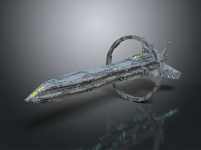 Futuristic Cosmic Spaceship Design With Circular Ring Structure And Elongated Illuminated Body 3d model