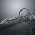 Futuristic Cosmic Spaceship Design With Circular Ring Structure And Elongated Illuminated Body 3d model