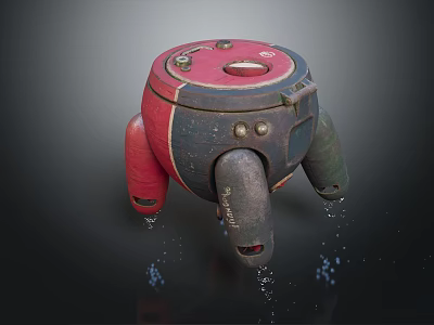 Small Smart Machine With Red And Black Body Multi Legged Design And Water Drops 3d model