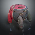 Small Smart Machine With Red And Black Body Multi Legged Design And Water Drops
