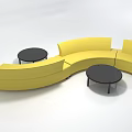 Modern Yellow Curved Leisure Sofa Combination With Black Round Side Tables 3d model