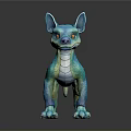 Teal Canine Fantasy Game Movie Character Standing Pose 3D Rendered Shiny Texture