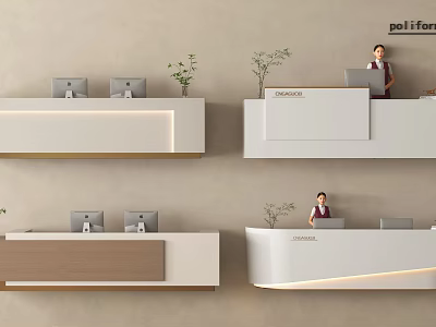Poliform Modern Reception Desks Design With Green Plants Computers Staff And Different Styles 3d model