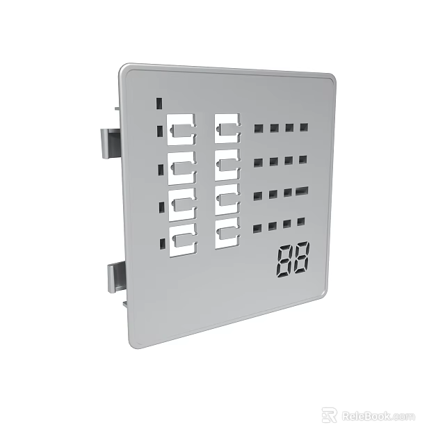 Grey Electronic Control Panel With Multiple Rectangular Holes And Digital 3d model 