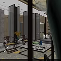 Elegant Modern Living and Dining Room Interior Design With Dining Table Chairs Chandelier and Tableware
