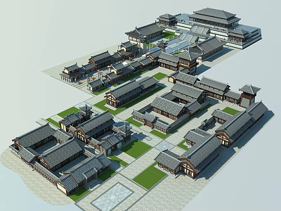 Ancient Chinese Architectural Complex With Traditional Courtyard And Classic Roof Design 3d model