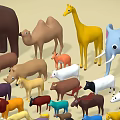 Colorful Stuffed Animal Toys Including Bear Antelope Dog And Cat On Light Background