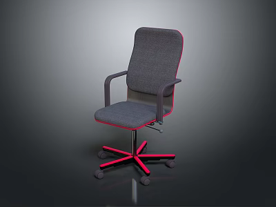 Modern Gray Office Chair With Red Trim Armrests And Five Star Base Wheels 3d model