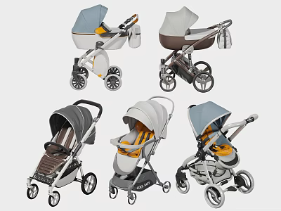 Various Modern Baby Strollers with Different Colors Designs and Styles 3d model