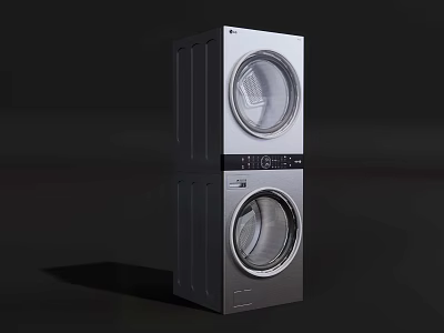 Modern Stackable Washing Machine With Dryer Sleek Silver Design And Round Doors 3d model