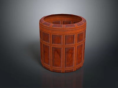 Wooden Barrel Shaped Storage Container With Panel Design For Home Use 3d model