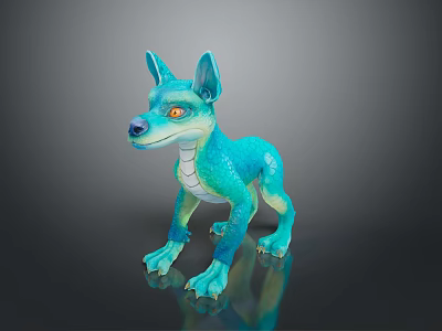 Teal Canine Fantasy Game Movie Character Standing Pose 3D Rendered Shiny Texture 3d model