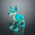 Teal Canine Fantasy Game Movie Character Standing Pose 3D Rendered Shiny Texture