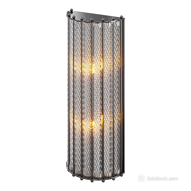 Modern Wall Lamp With Textured Glass Vertical Stripes And Warm Light Glow Design 3d model 