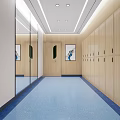 Spacious Waiting Room With Gray Chairs Wooden Walls TV Screens And Blue Flooring