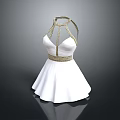White Halter Neck Dress Featuring Gold Embellishments On Neckline And Waist