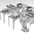 Industrial Equipment Automated Conveyor System With Robotic Arm And Boxes For Material Handling