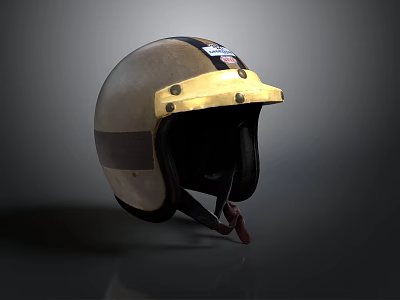 Vintage Motorcycle Helmet Featuring Gold Brown Shell And Black Inner Lining 3d model