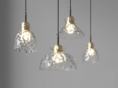 Modern Glass Pendant Lights With Illuminated Textured Shades And Black Cords 3d model