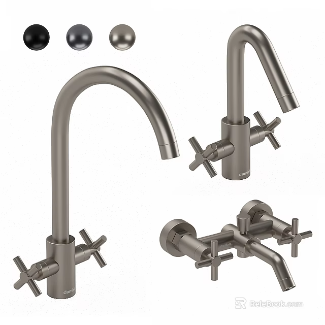Modern Bathroom Faucets With Cross Handles And Brushed Metal Finish In Various Designs 3d model 