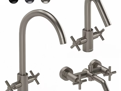 Modern Bathroom Faucets With Cross Handles And Brushed Metal Finish In Various Designs 3d model