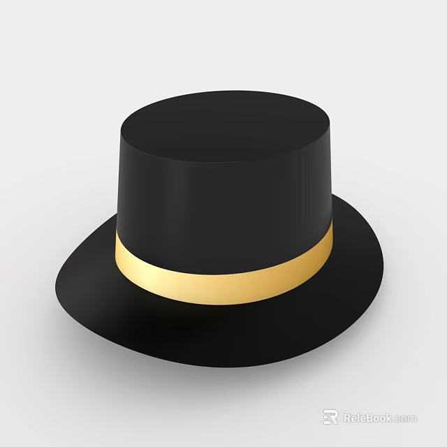 Classic Black Top Hat with Shiny Gold Band for Formal Occasions 3d model 