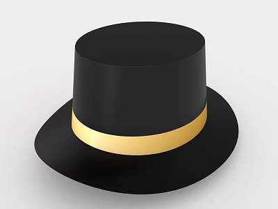 Classic Black Top Hat with Shiny Gold Band for Formal Occasions 3d model
