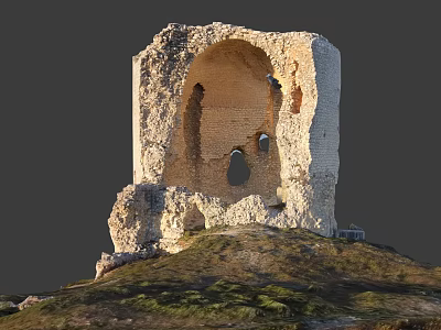 Ancient Architecture Ruins Featuring Weathered Stone Arch On Grassy Hill Slope 3d model