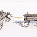 Pair Of Vintage Wooden Wagons With Spoked Wheels And Open Carts