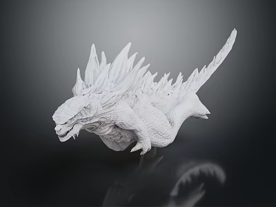 Game Movie Character 3D Model White Spiked Dragon with Tail Detailed Design 3d model