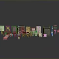 Colorful Furniture Models With Different Styles Including Cabinets Chairs Tables And Shelves On Gray Background